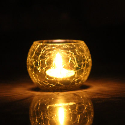 Glass Candle Holder| Mosaic Glass votive |Crackle Yellow