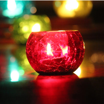 Glass Candle Holder| Mosaic Glass votive |Crackle Red