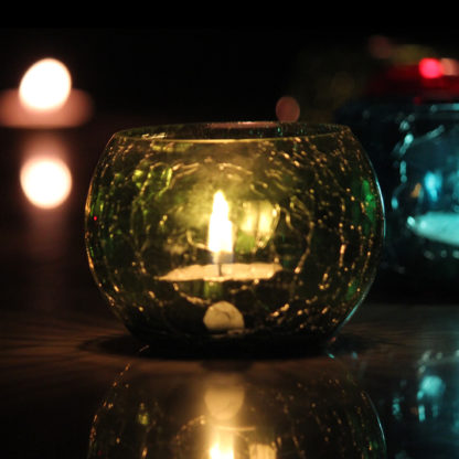 Glass Candle Holder| Mosaic Glass votive |Crackle Green
