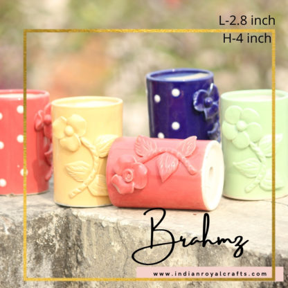 Ceramic Planters| Pipe Shape with Flower - 4 Inch